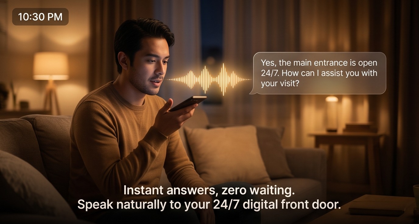 Framed Visitor Ambassador preview showing 24/7 10am answers